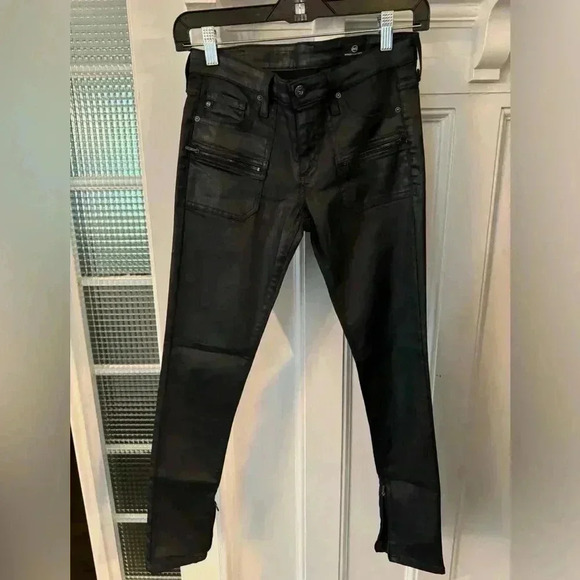 AG Adriano Goldschmied black leather look jeans. Zipper on front pockets size 26 - Picture 1 of 13